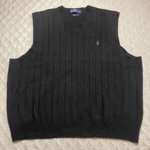 VINTAGE Polo Ralph Lauren Sweater Mens XL Black Vest Pure Lambswool V-Neck Pony